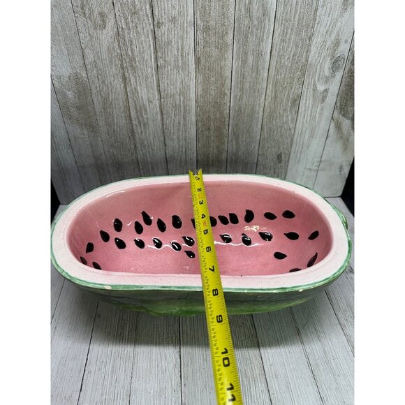 Vtg Watermelon Shaped Serving Bowl Ceramic Mid Century Modern Fruit Decor 13.5" - Picture 11 of 13